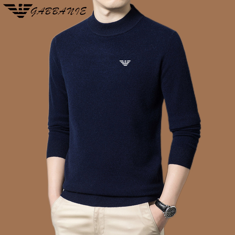 Ανδρικό πουλόβερ μαλλιού με γιακά mock neck, παχιά πλέξη, μακριά μανίκια, 71–75% μαλλί, πλένεται στο πλυντήριο