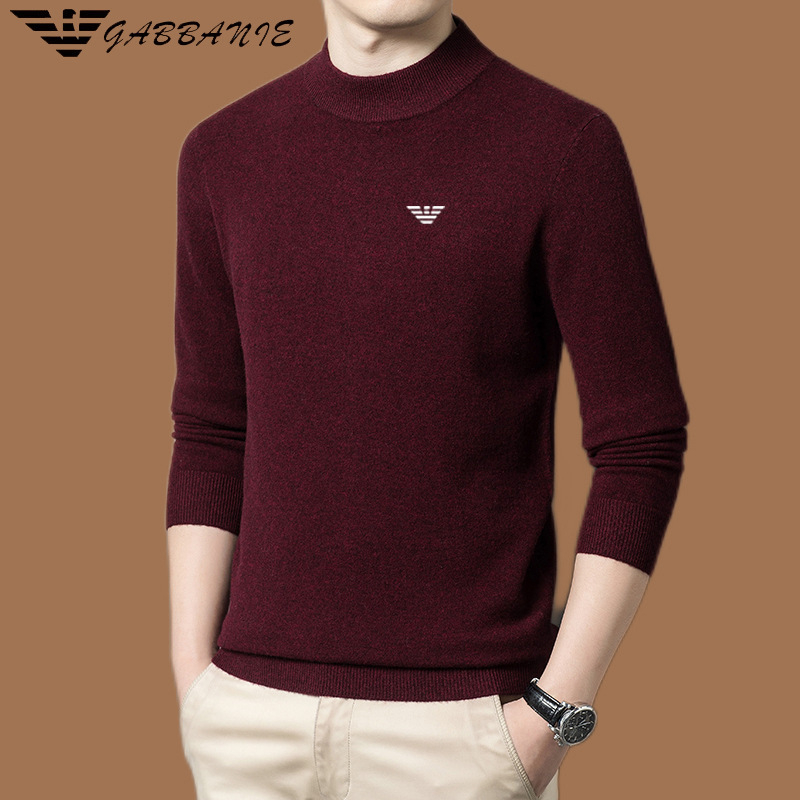 Ανδρικό πουλόβερ μαλλιού με γιακά mock neck, παχιά πλέξη, μακριά μανίκια, 71–75% μαλλί, πλένεται στο πλυντήριο