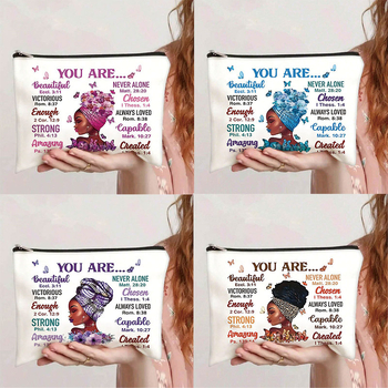 Kozmetikai táska betűnyomatos mintával, vászon anyag, nagy kapacitás, hordozható, nőknek