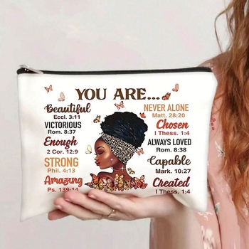 Kozmetikai táska betűnyomatos mintával, vászon anyag, nagy kapacitás, hordozható, nőknek