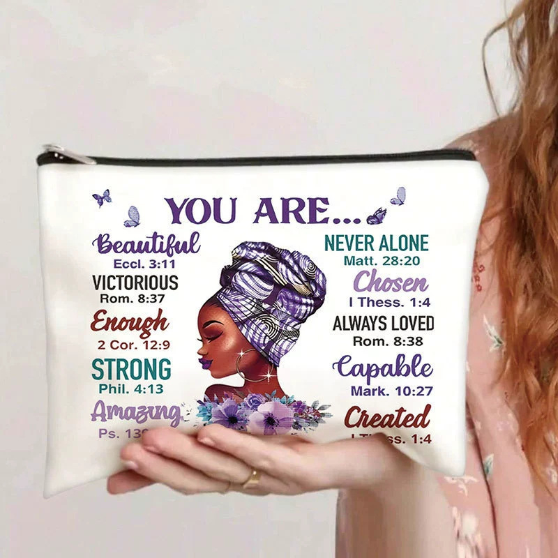 Kozmetikai táska betűnyomatos mintával, vászon anyag, nagy kapacitás, hordozható, nőknek