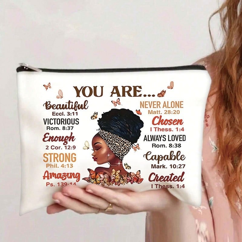 Kozmetikai táska betűnyomatos mintával, vászon anyag, nagy kapacitás, hordozható, nőknek