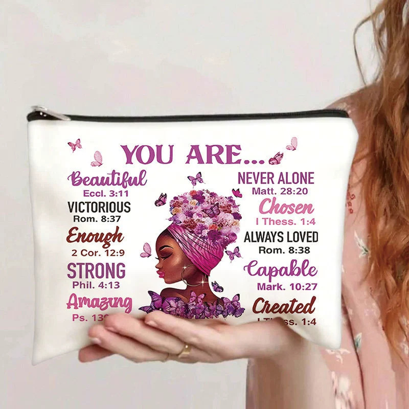 Kozmetikai táska betűnyomatos mintával, vászon anyag, nagy kapacitás, hordozható, nőknek