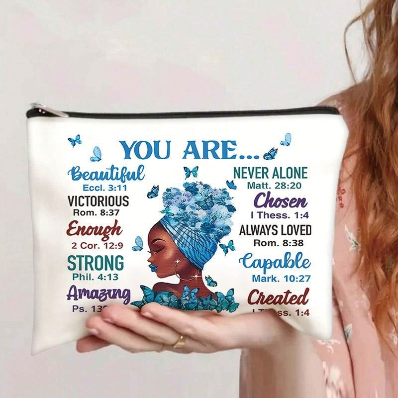 Kozmetikai táska betűnyomatos mintával, vászon anyag, nagy kapacitás, hordozható, nőknek