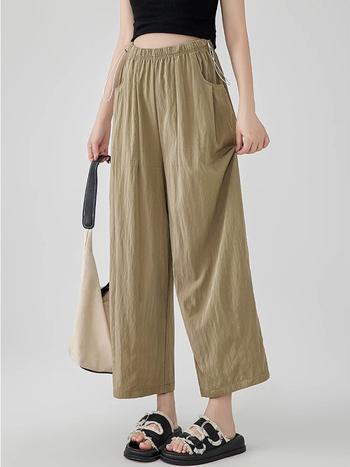 Várandós nők nyári nadrág, lazán szabott, széles formájú, vékony poliészter anyag, 95% poliészter, 2025 nyár