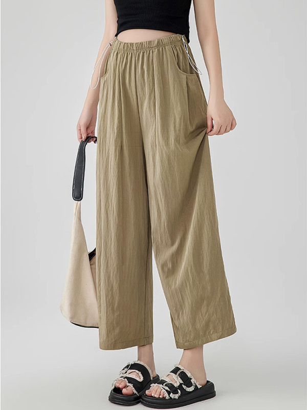 Várandós nők nyári nadrág, lazán szabott, széles formájú, vékony poliészter anyag, 95% poliészter, 2025 nyár