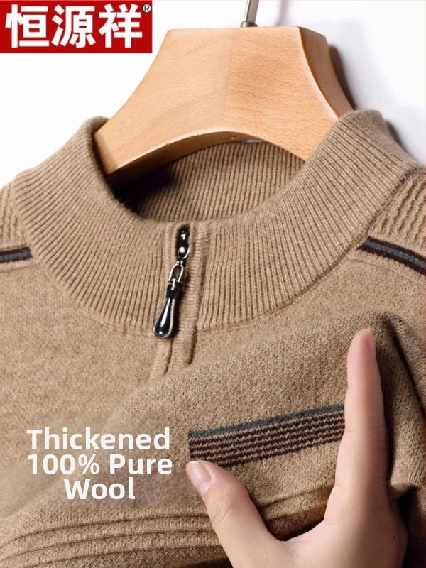 Ανδρικό πουλόβερ μαλλιού, παχιά ύφανση, λαιμός με φερμουάρ κατά το ήμισυ, Jacquard πλέξη, 81–85% μαλλί, μακριά μανίκια, Χειμώνας 2024