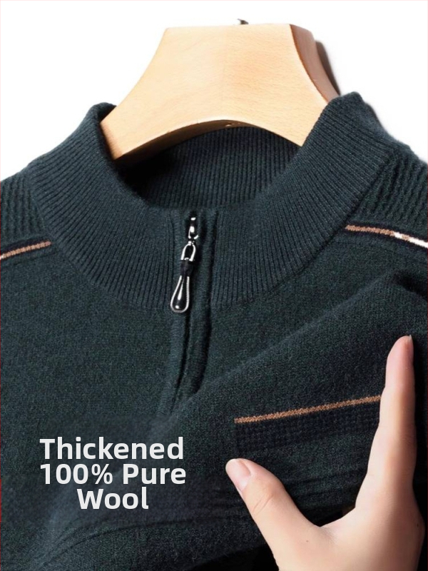 Ανδρικό πουλόβερ μαλλιού, παχιά ύφανση, λαιμός με φερμουάρ κατά το ήμισυ, Jacquard πλέξη, 81–85% μαλλί, μακριά μανίκια, Χειμώνας 2024