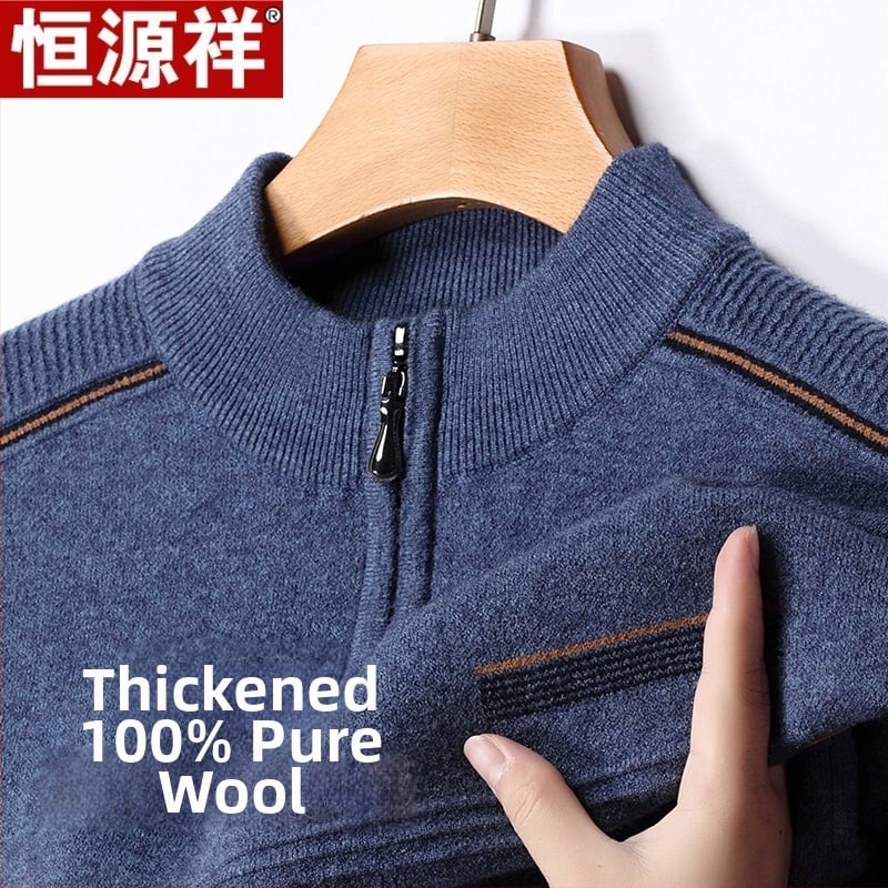 Ανδρικό πουλόβερ μαλλιού, παχιά ύφανση, λαιμός με φερμουάρ κατά το ήμισυ, Jacquard πλέξη, 81–85% μαλλί, μακριά μανίκια, Χειμώνας 2024