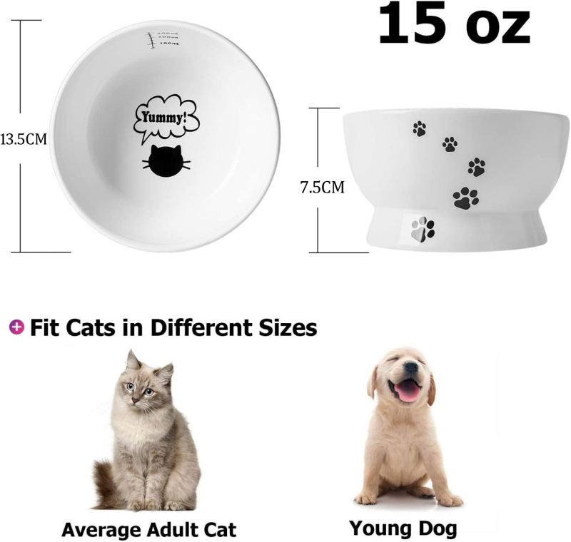 Κεραμικό μπολ κατοικίδιων με σχέδιο καρτούν γάτας και μικρού σκύλου, διπλό μπολ, αντιολισθητικό υπόστρωμα