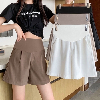 Pantaloni maternitate capri pentru vară, țesătură subțire, susținere abdominală, poliester 90–95%