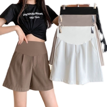 Pantaloni maternitate capri pentru vară, țesătură subțire, susținere abdominală, poliester 90–95%