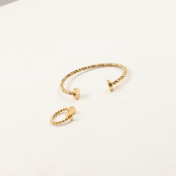 Vitafend Nyitott Geometriai Szegecs Karkötő és Gyűrű, Titánacél, Gyémántvágás, 18K Aranyozás, Női Koreai Stílus