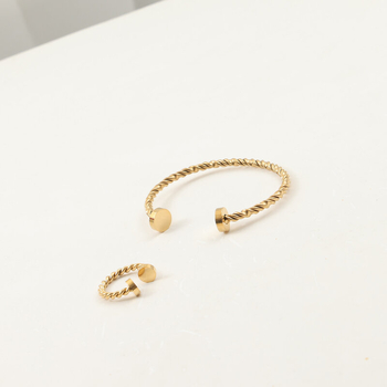 Vitafend Nyitott Geometriai Szegecs Karkötő és Gyűrű, Titánacél, Gyémántvágás, 18K Aranyozás, Női Koreai Stílus