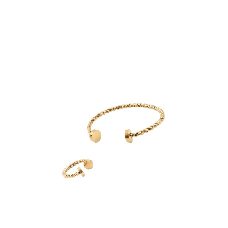 Vitafend Nyitott Geometriai Szegecs Karkötő és Gyűrű, Titánacél, Gyémántvágás, 18K Aranyozás, Női Koreai Stílus