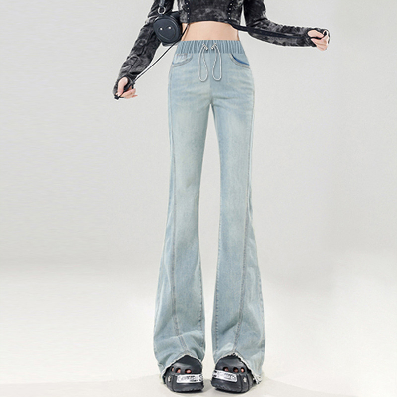 Traperice za trudnice od denima s visokim strukom, vezicom, široke nogavice (podrška za trbuh)