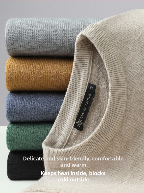 Ανδρικό πλεκτό πουλόβερ με στρογγυλό γιακά, Slim Fit, μακριά μανίκια, διαπνέουσα ζεστασιά