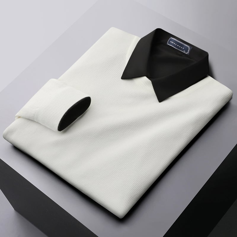 Ανδρικό πλεκτό πουλόβερ με στρογγυλό γιακά, Slim Fit, μακριά μανίκια, διαπνέουσα ζεστασιά