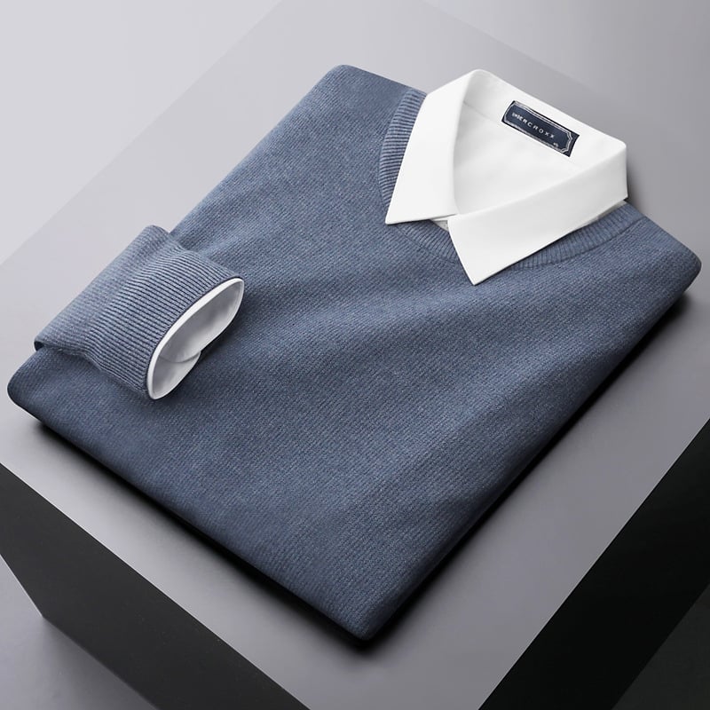 Ανδρικό πλεκτό πουλόβερ με στρογγυλό γιακά, Slim Fit, μακριά μανίκια, διαπνέουσα ζεστασιά