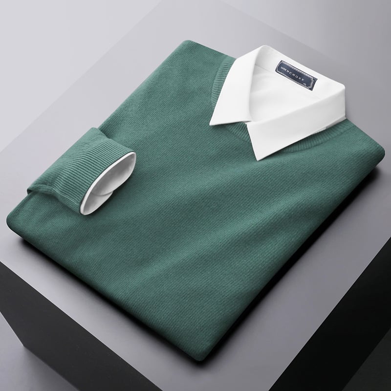 Ανδρικό πλεκτό πουλόβερ με στρογγυλό γιακά, Slim Fit, μακριά μανίκια, διαπνέουσα ζεστασιά