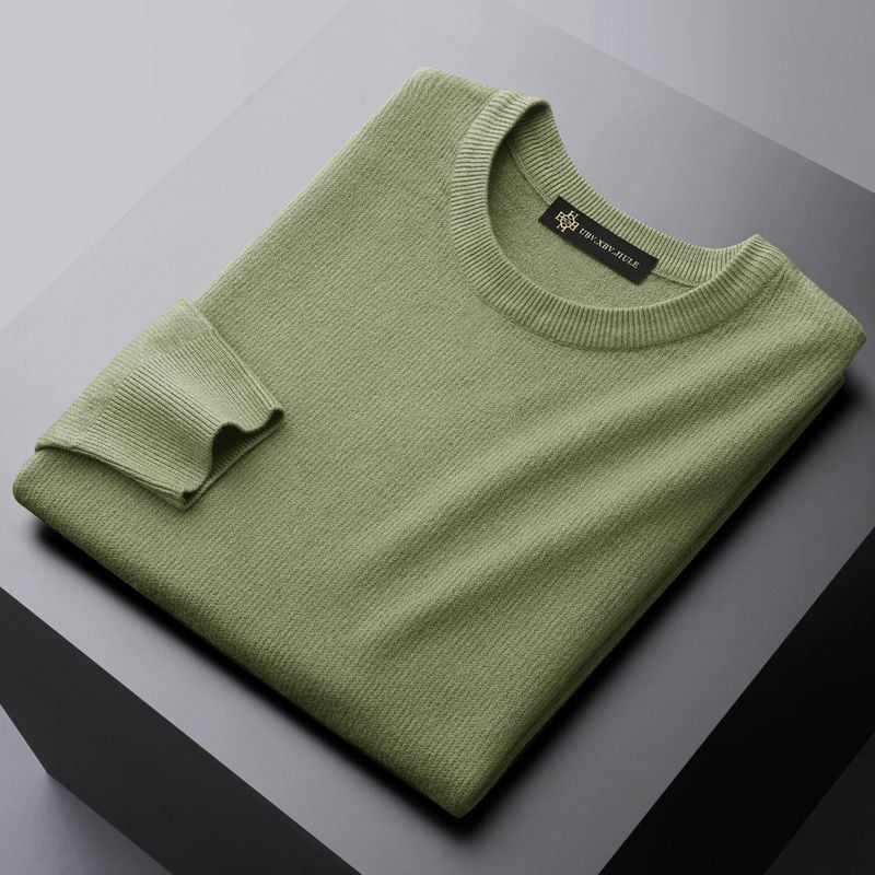 Ανδρικό πλεκτό πουλόβερ με στρογγυλό γιακά, Slim Fit, μακριά μανίκια, διαπνέουσα ζεστασιά