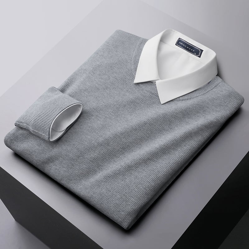 Ανδρικό πλεκτό πουλόβερ με στρογγυλό γιακά, Slim Fit, μακριά μανίκια, διαπνέουσα ζεστασιά