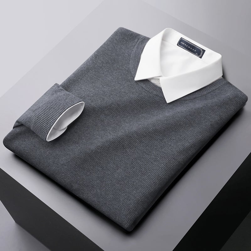 Ανδρικό πλεκτό πουλόβερ με στρογγυλό γιακά, Slim Fit, μακριά μανίκια, διαπνέουσα ζεστασιά