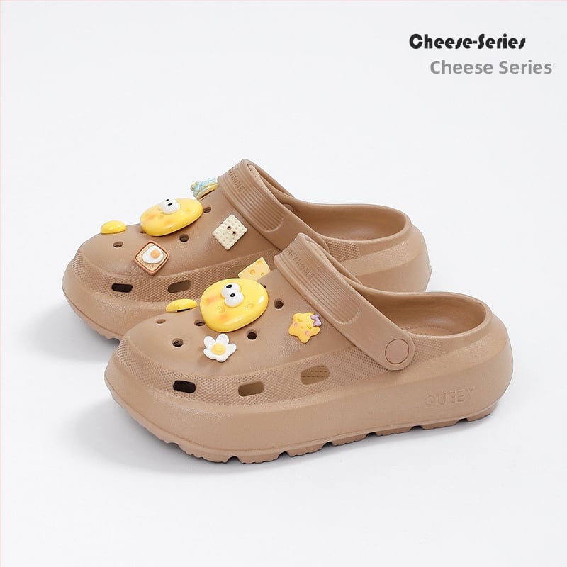 Ženske EVA Crocs-stil papuče s protukliznom debelom sole, motiv crtani sir, ljeto 2025