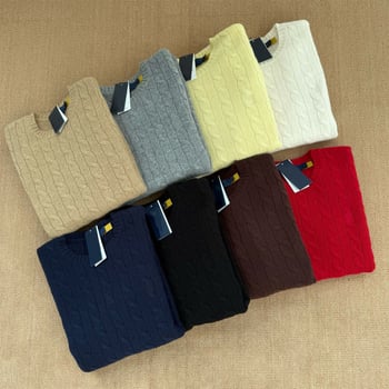 Πουλόβερ από μαλλί με περιεκτικότητα 86–90%, στρογγυλός λαιμός, μακριά μανίκια, twist πλέξη με λεπτομέρεια σε λουλούδι, αντρικό, κλασικό φθινοπωρινό-χειμωνιάτικο.