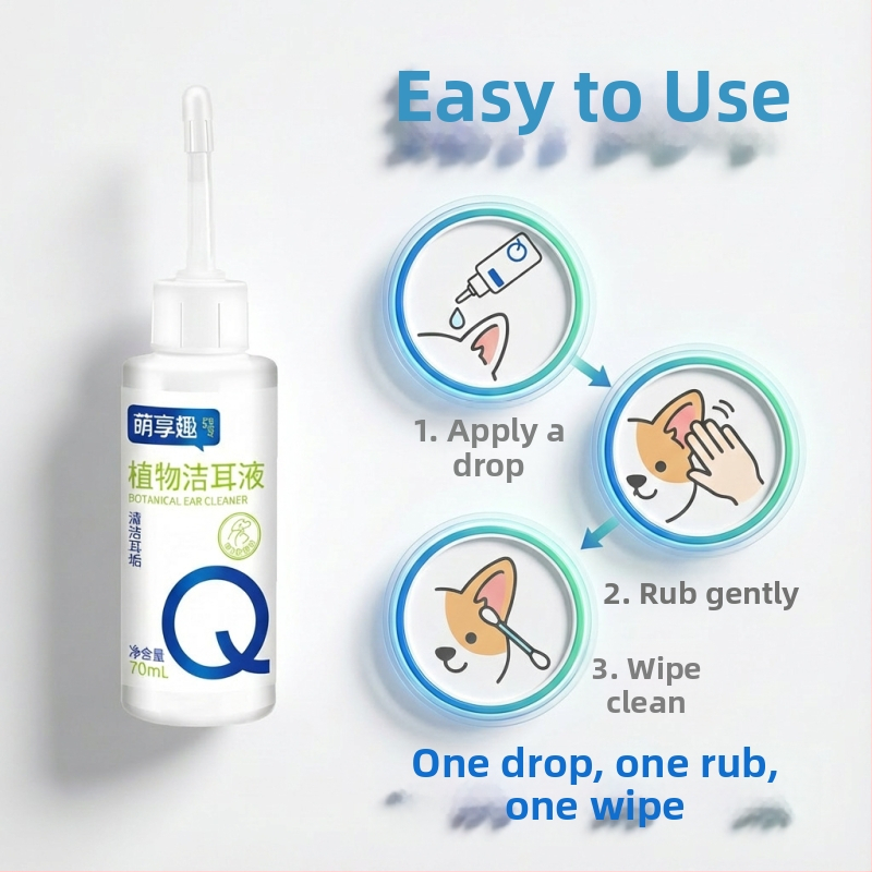 Разтвор за почистване на ушния канал при домашни любимци, за котки и кучета, почиства ушния канал, течна силиконова база, течна форма, общо предназначение