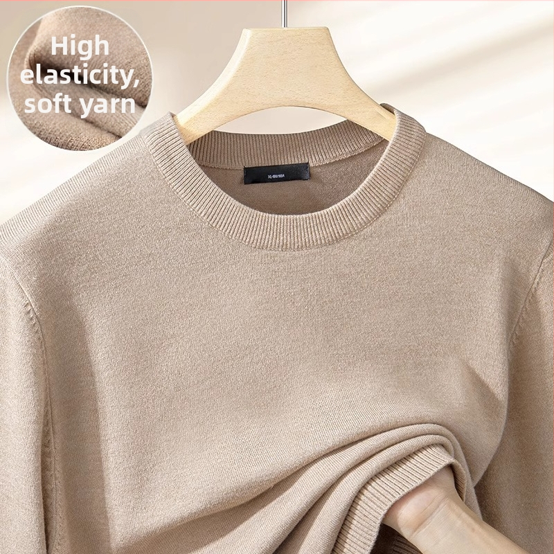 Πλεκτό πουλόβερ με φλίς επένδυση, στρογγυλός λαιμός, μακριά μανίκια, ίσια γραμμή, 100% πολυεστέρας