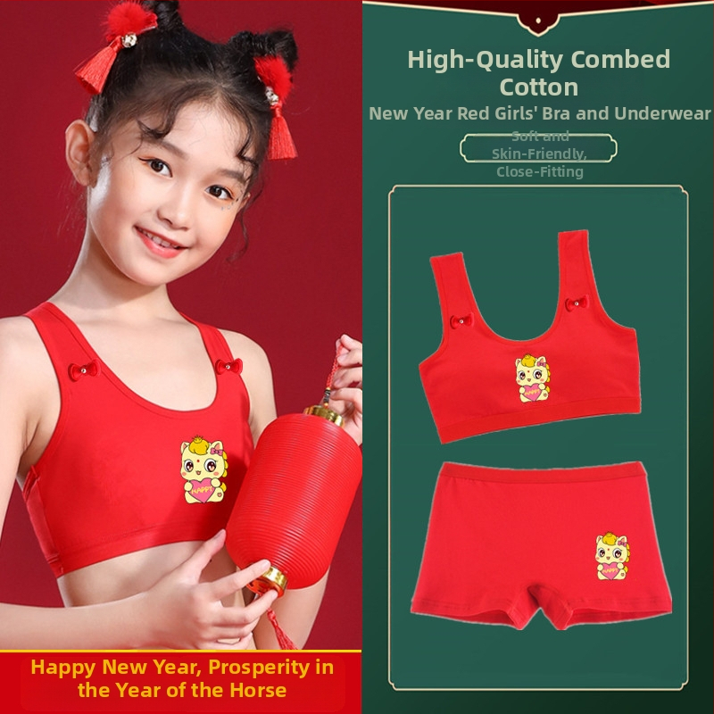 Pamut mellény-stílusú melltartó tiniknek, teljes kosár, vékony formázott kosár, merevítő nélkül, 13–18 év, Ló éve 2026