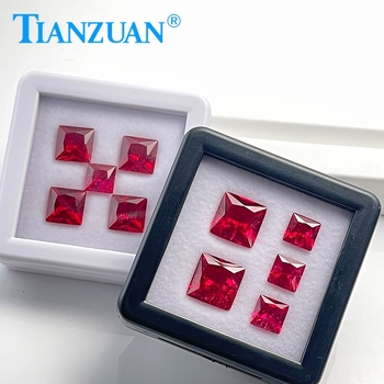 Δαχτυλίδι με συνθετικό ρουμπίνι (κορούνδιο), τετράγωνο κόψιμο, SI1 διαύγεια, χειροποίητο, τεχνητό υλικό