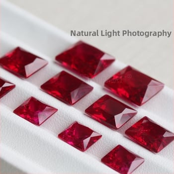 Δαχτυλίδι με συνθετικό ρουμπίνι (κορούνδιο), τετράγωνο κόψιμο, SI1 διαύγεια, χειροποίητο, τεχνητό υλικό