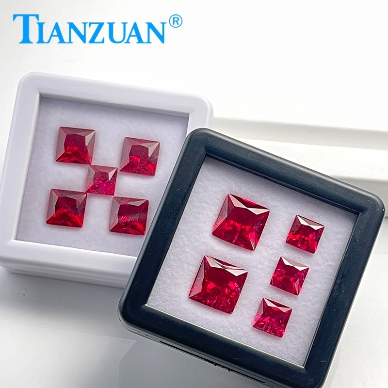 Δαχτυλίδι με συνθετικό ρουμπίνι (κορούνδιο), τετράγωνο κόψιμο, SI1 διαύγεια, χειροποίητο, τεχνητό υλικό