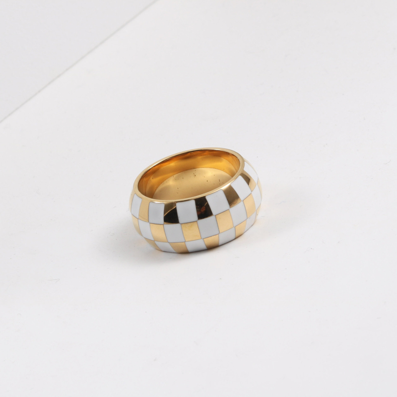 Пръстен с шахматна шарка, титанова стомана, диамантова обработка, женски стил, опростен дизайн
