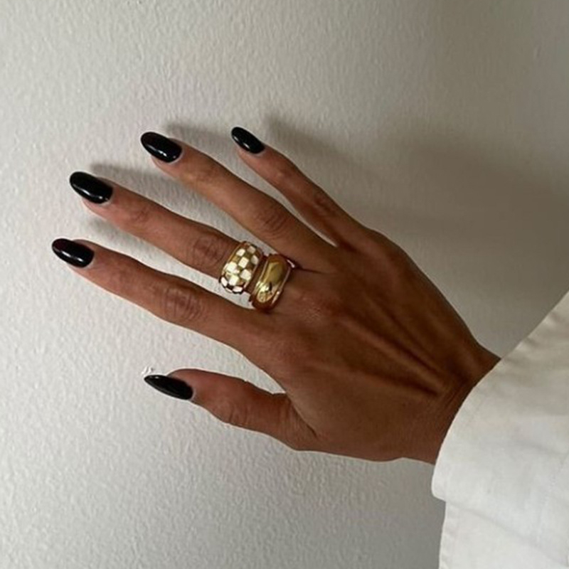 Пръстен с шахматна шарка, титанова стомана, диамантова обработка, женски стил, опростен дизайн