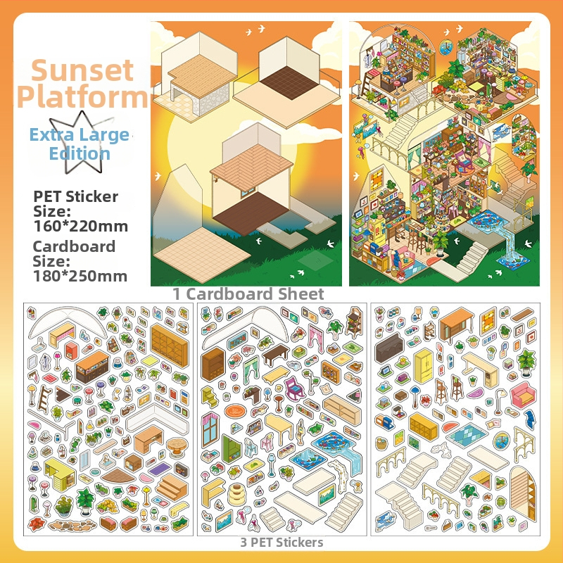 Paper Bubble Diorama сцена стикер – PET материал, Нов китайски стил, Печат, DM010011107