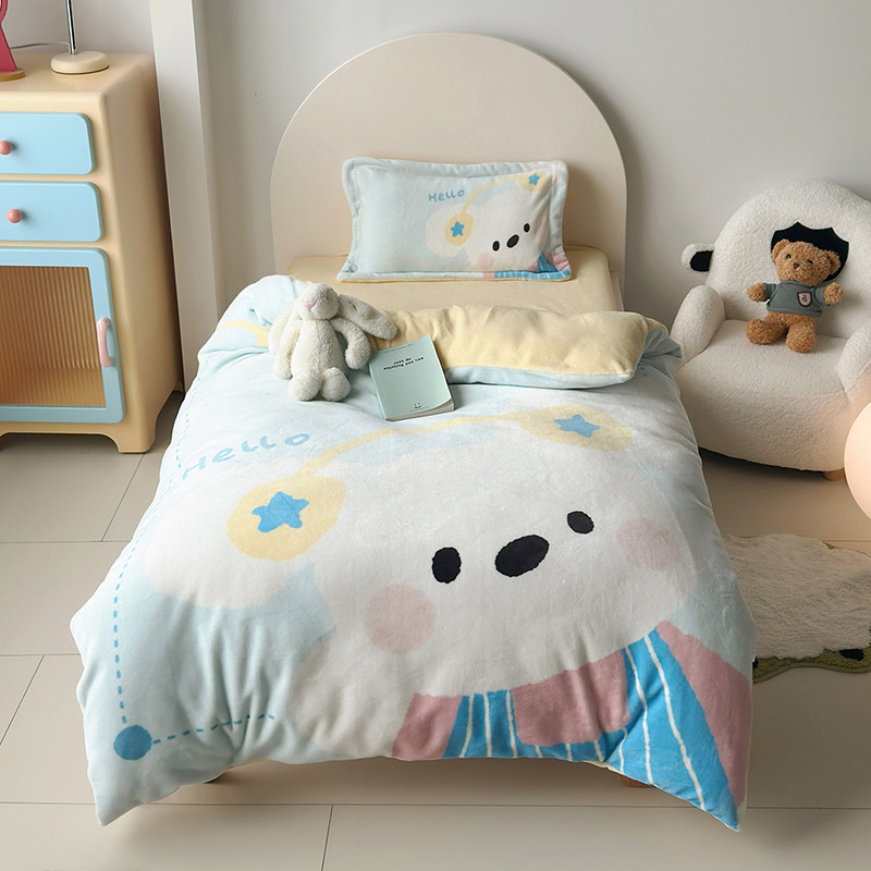 Dječji set posteljine od mliječnog velura s crtićem, 3 dijela, reaktivni tisak, zima 2025