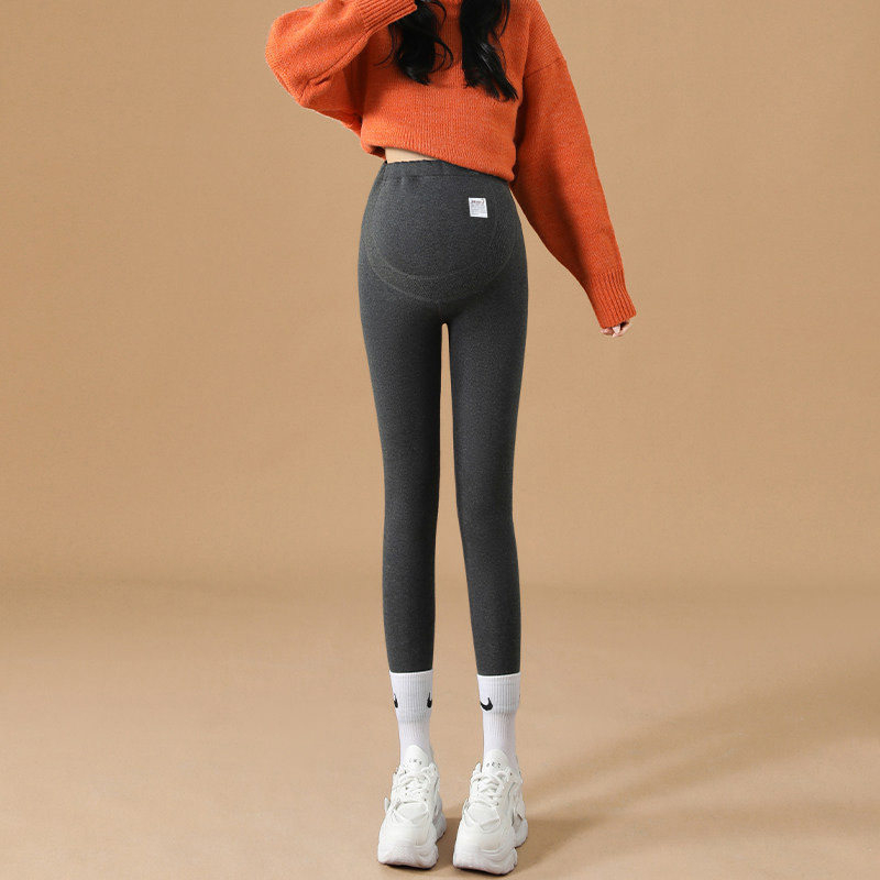 Trudničke hlače s flis podlogom i podrškom za trbuh, duge, visokog struka, poliester