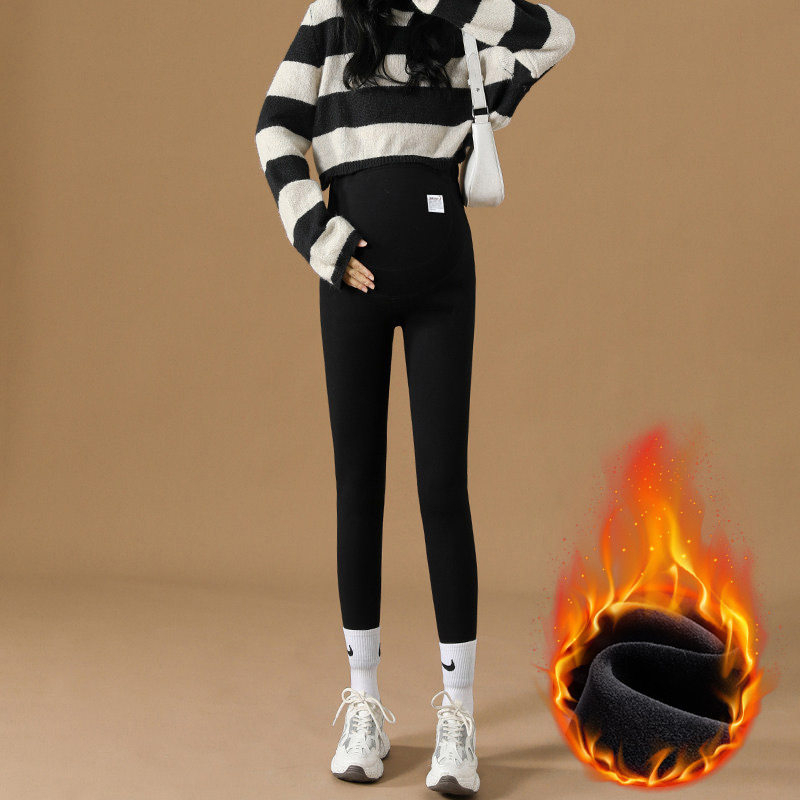 Trudničke hlače s flis podlogom i podrškom za trbuh, duge, visokog struka, poliester