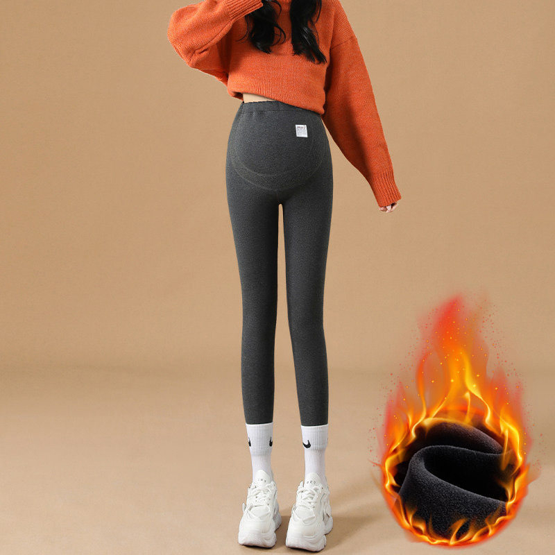 Trudničke hlače s flis podlogom i podrškom za trbuh, duge, visokog struka, poliester