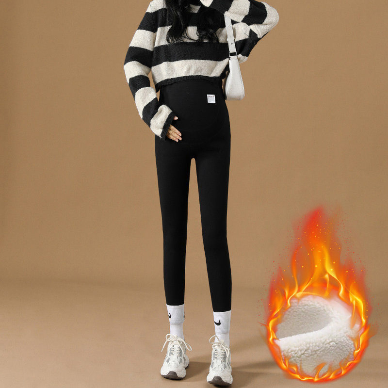 Trudničke hlače s flis podlogom i podrškom za trbuh, duge, visokog struka, poliester