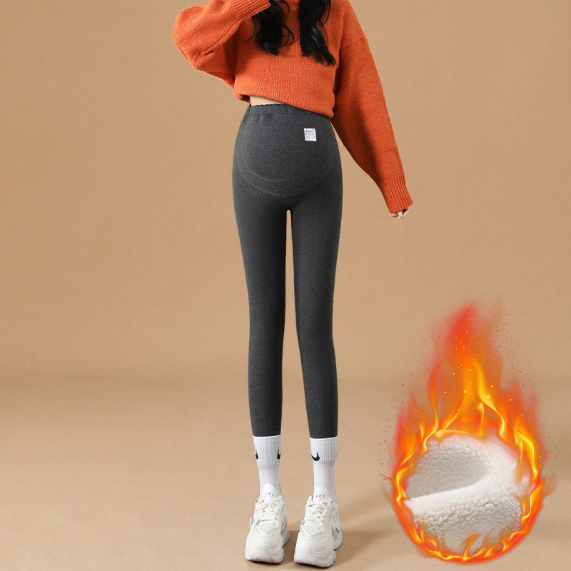 Trudničke hlače s flis podlogom i podrškom za trbuh, duge, visokog struka, poliester