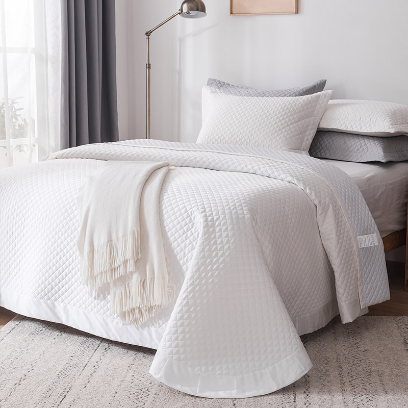 3-djelni set pokrivača za krevet od 100% pamuka, pamuk s dugim vlaknima, šivano quiltom, za sve sezone, bijela