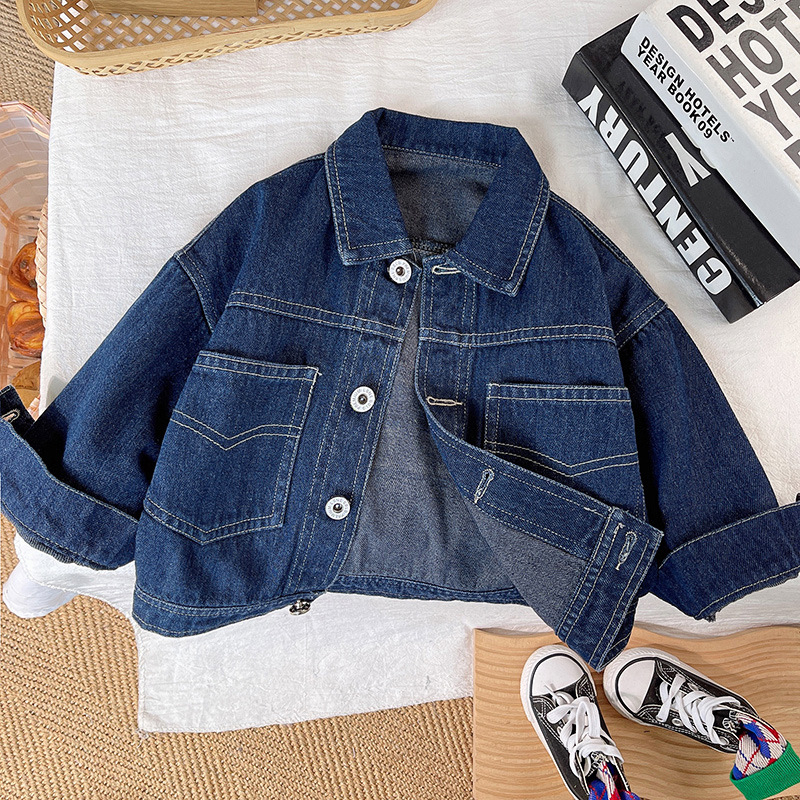 Παιδικό μπουφάν τζιν σε κορεατικό στυλ, 90% βαμβάκι, με μπροστινό κουμπί, χωρίς κουκούλα, για άνοιξη-φθινοπωρο