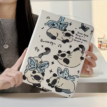 Θήκη iPad από TPU με Flip Cover, μοτίβο πεταλούδας-γάτας, για iPad 8–11 γενιά, Λειτουργία ύπνου, Ανθεκτική σε πτώσεις, Ανθεκτική σε γρατσουνιές, Αντι-αποτυπώματα, Μοντέλο ZJ