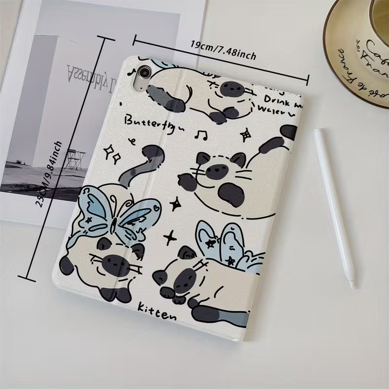 Θήκη iPad από TPU με Flip Cover, μοτίβο πεταλούδας-γάτας, για iPad 8–11 γενιά, Λειτουργία ύπνου, Ανθεκτική σε πτώσεις, Ανθεκτική σε γρατσουνιές, Αντι-αποτυπώματα, Μοντέλο ZJ