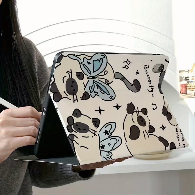 Θήκη iPad από TPU με Flip Cover, μοτίβο πεταλούδας-γάτας, για iPad 8–11 γενιά, Λειτουργία ύπνου, Ανθεκτική σε πτώσεις, Ανθεκτική σε γρατσουνιές, Αντι-αποτυπώματα, Μοντέλο ZJ