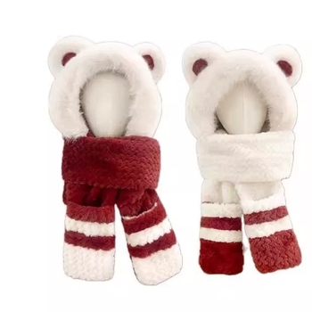 Σκούφος με αυτιά αρκούδας, κασκόλ και γάντια – σετ τριών τεμαχίων, πολυεστέρας, unisex, για χειμώνα-άνοιξη-φθινόπωρο, βαφή tie-dye